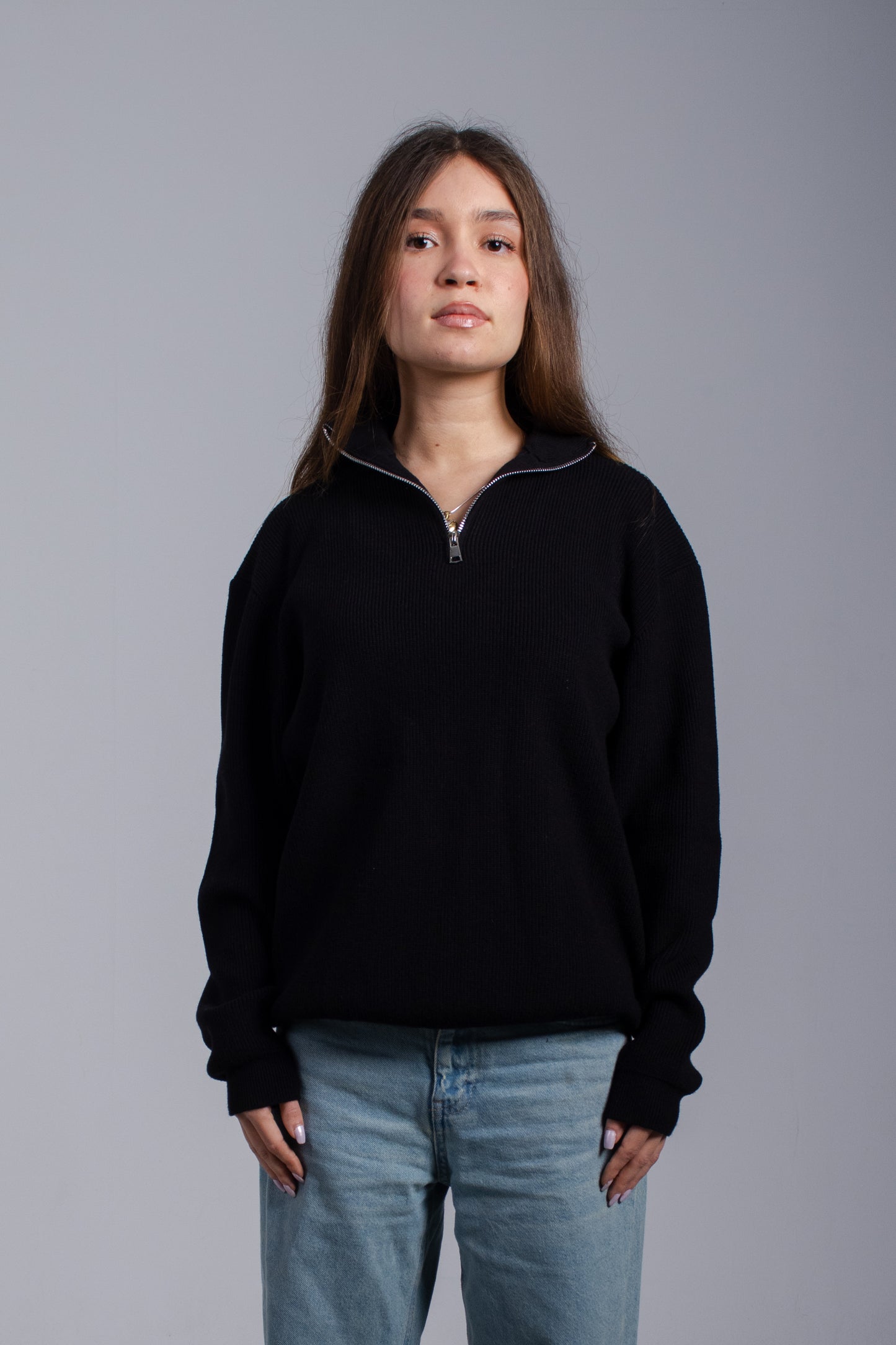 Black Knitted Quarter Zip Up