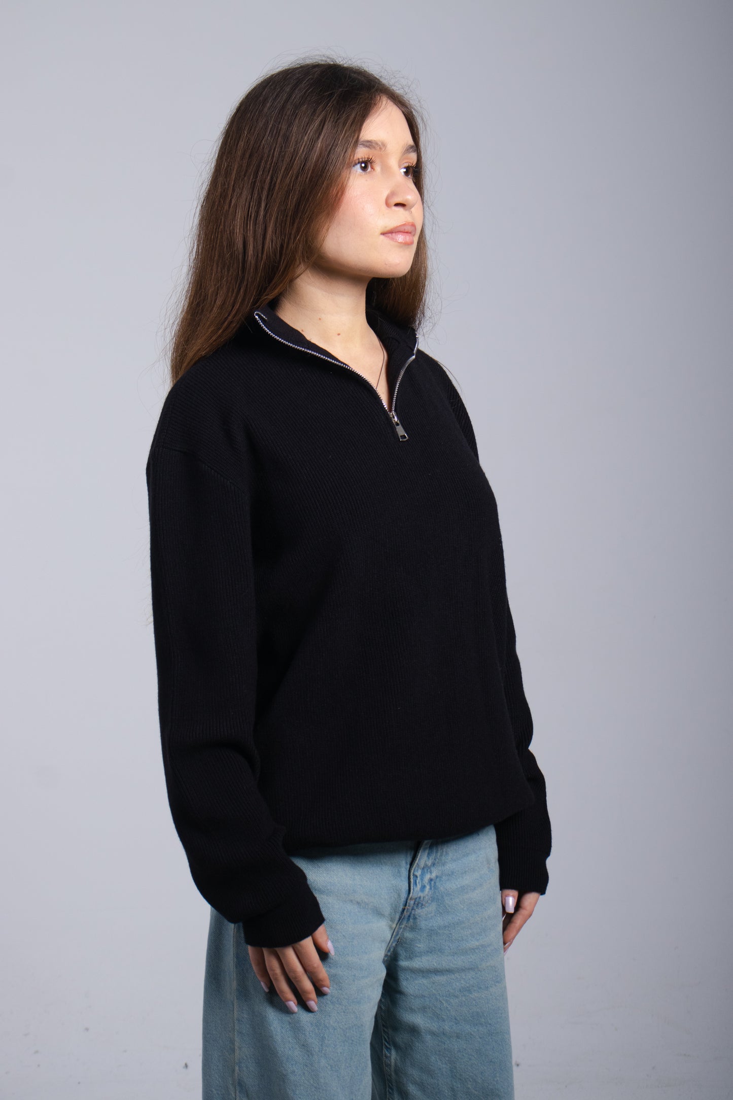 Black Knitted Quarter Zip Up