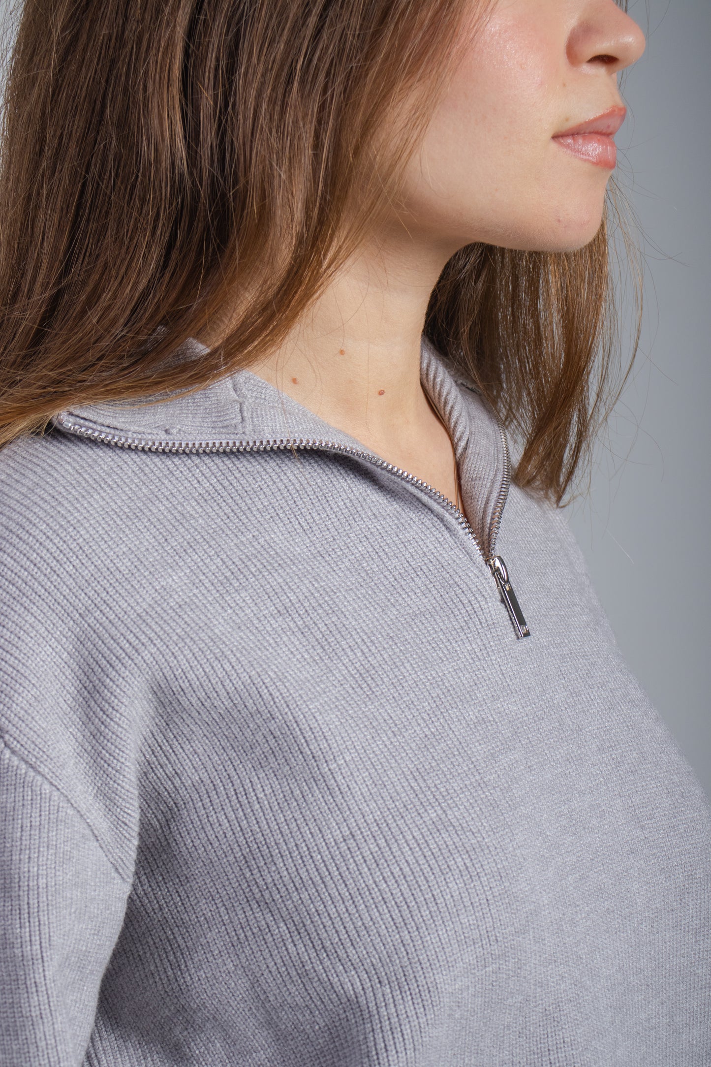 Grey Knitted Quarter Zip Up