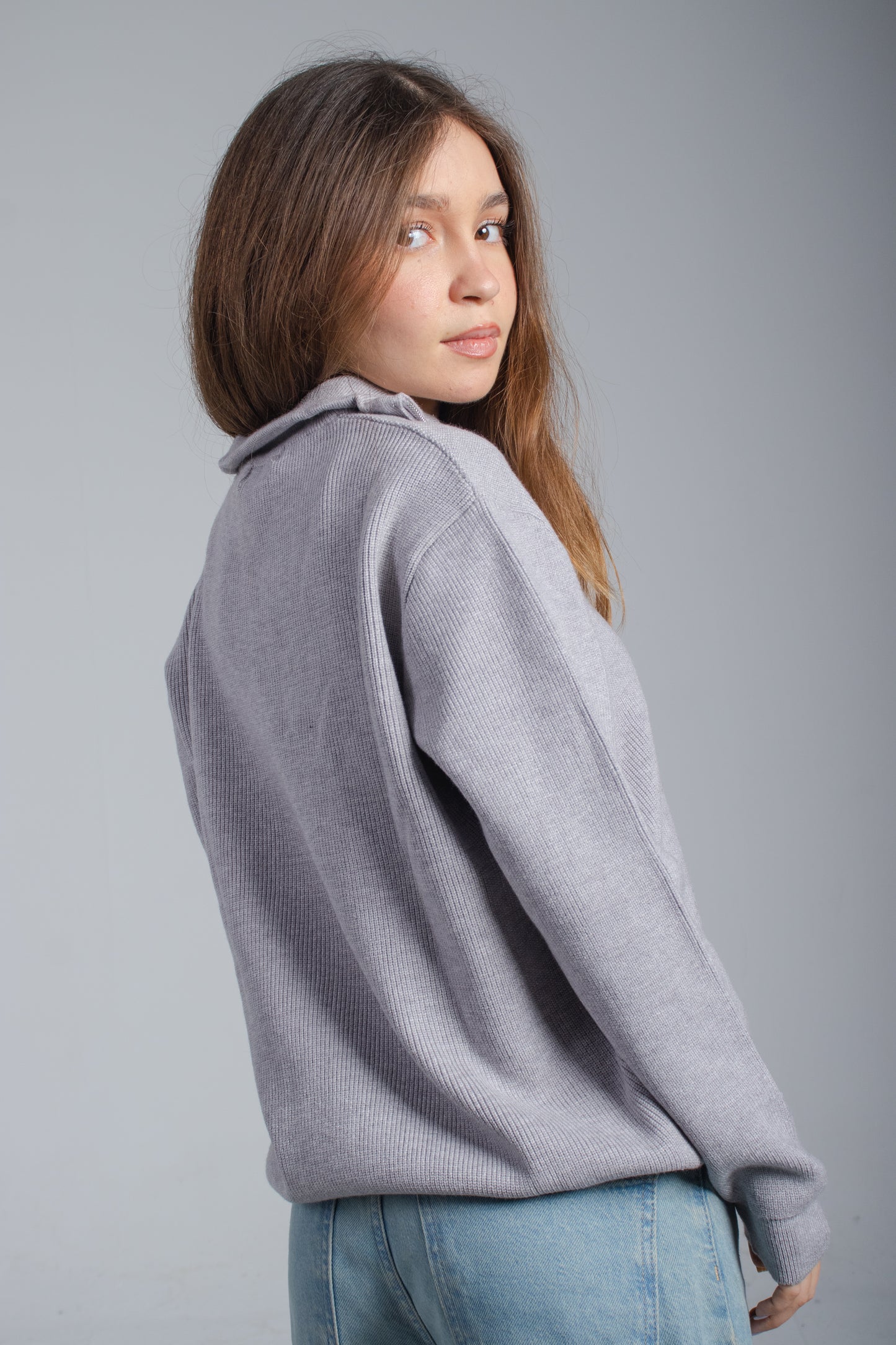 Grey Knitted Quarter Zip Up