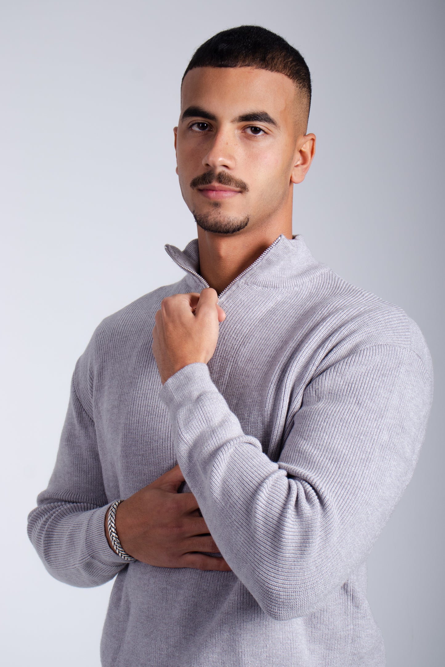 Grey Knitted Quarter Zip Up