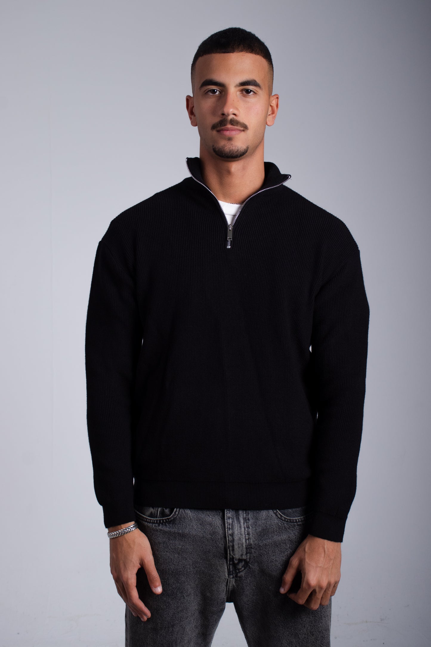 Black Knitted Quarter Zip Up